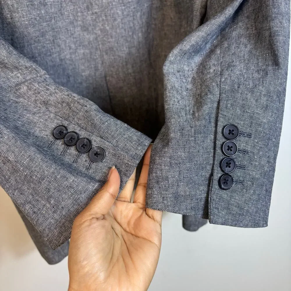 Stafford Linen Cotton Blend Sport Coat Size 46R Grey Breathable Business Casual